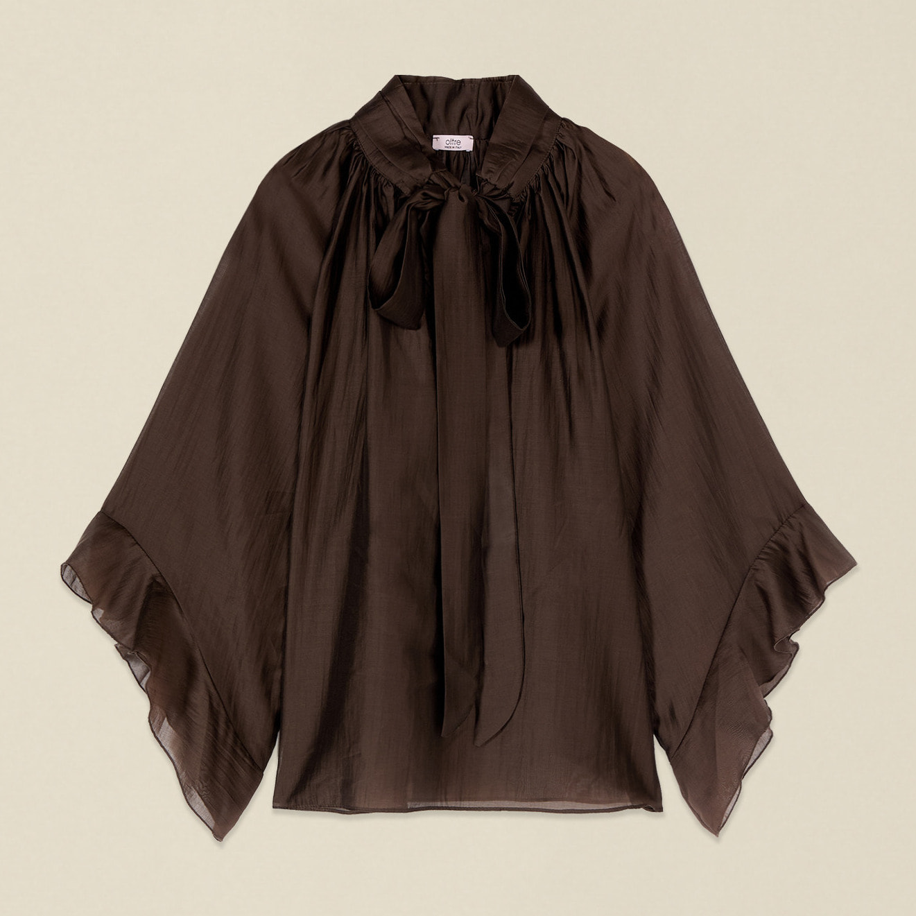 Oltre - Blusa in voile con fiocco - Marrone