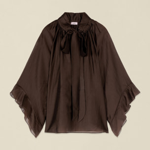 Oltre - Blusa in voile con fiocco - Marrone