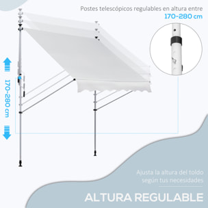 Toldo Balcón Altura Ajustable De Aluminio 2x1.5m Blanco