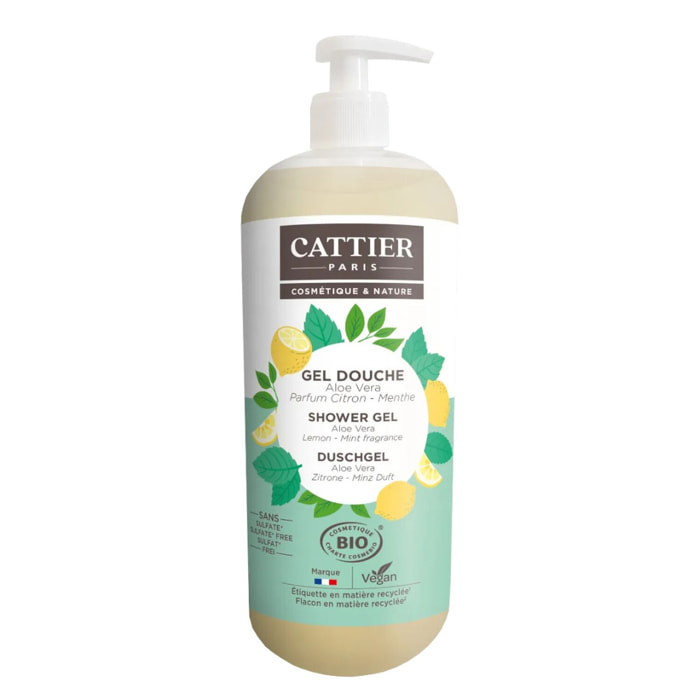Citron Menthe Bio - Gel Douche Sans Sulfate Tous Types de Peaux 1000 ml