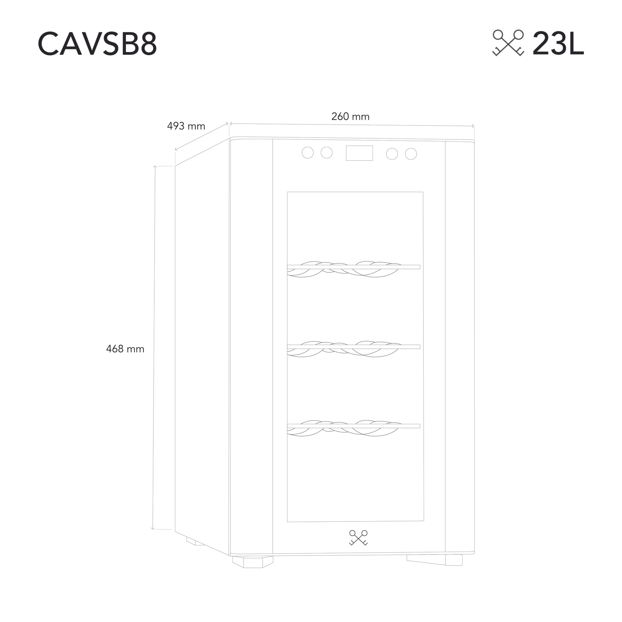 Vinoteca indipendiente 8 botellas CAVSB8 LES PETITS CHAMPS, 23L, negro