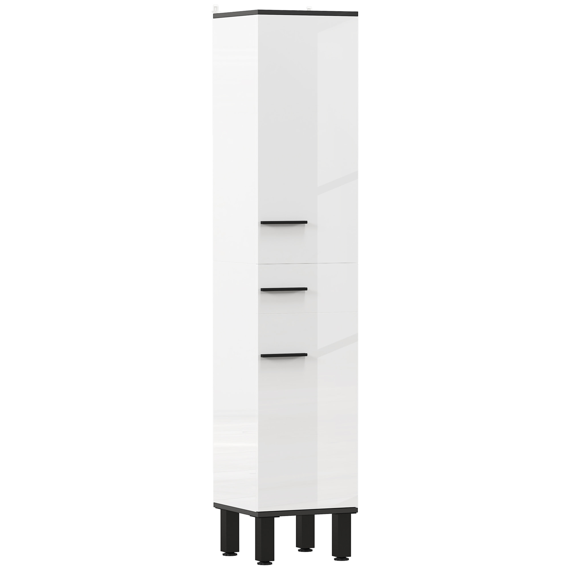 Columna de Baño Armario Alto de Baño con Cajón 2 Puertas y Estantes Ajustable Mueble Auxiliar de Baño Moderno Anti-vuelco 34x32x170 cm Blanco