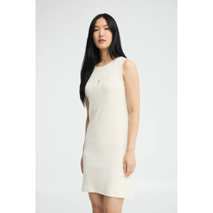 Vestido corto color crudo de canalé con logo Rigby Go