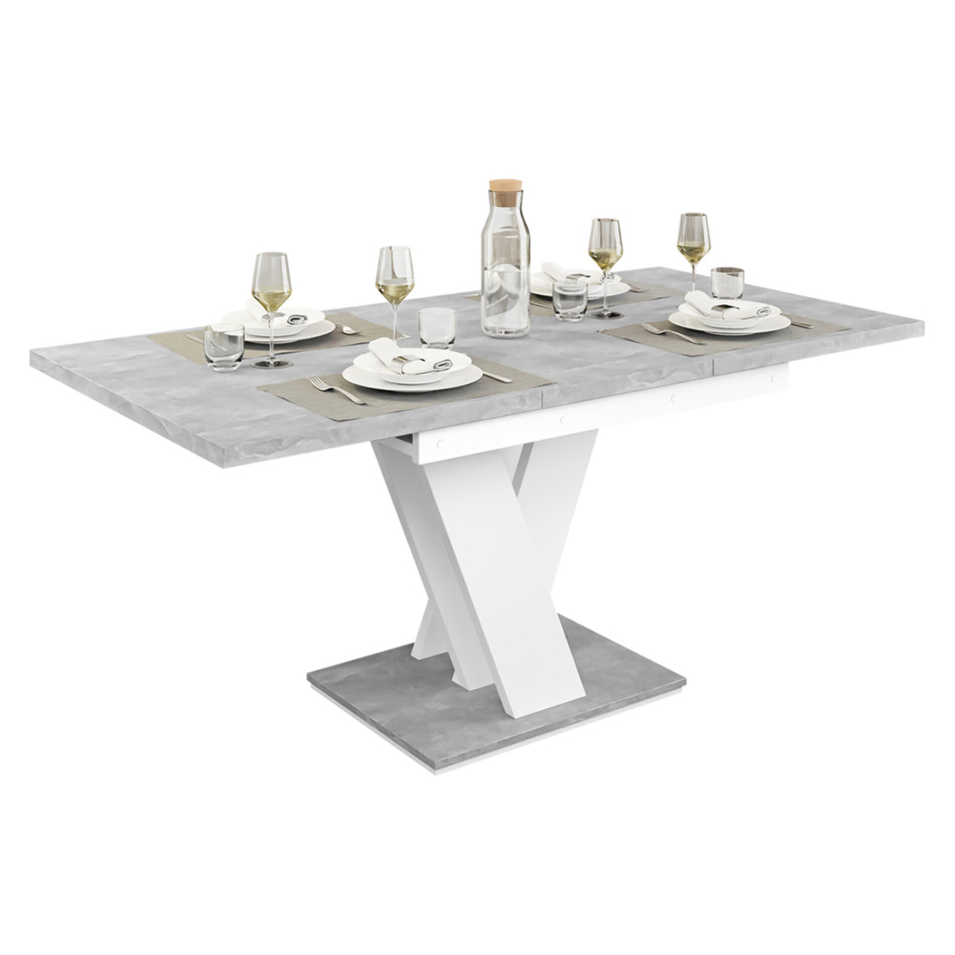 Xandriel - table à manger extensible - gris et blanc - 4 à 6 personnes - Blanc/chêne clair
