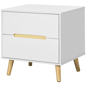 Mesita de Noche con 2 Cajones y Patas de Madera para Dormitorio 50x40x50,5 cm