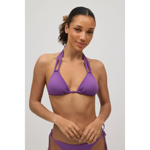 Top bikini a triangolo viola in micropiqué