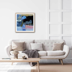 Affiche bleu et rivage côtier Affiche + cadre en bois - Chêne