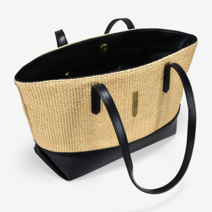 Bolso de hombro beige en rafia con solapa