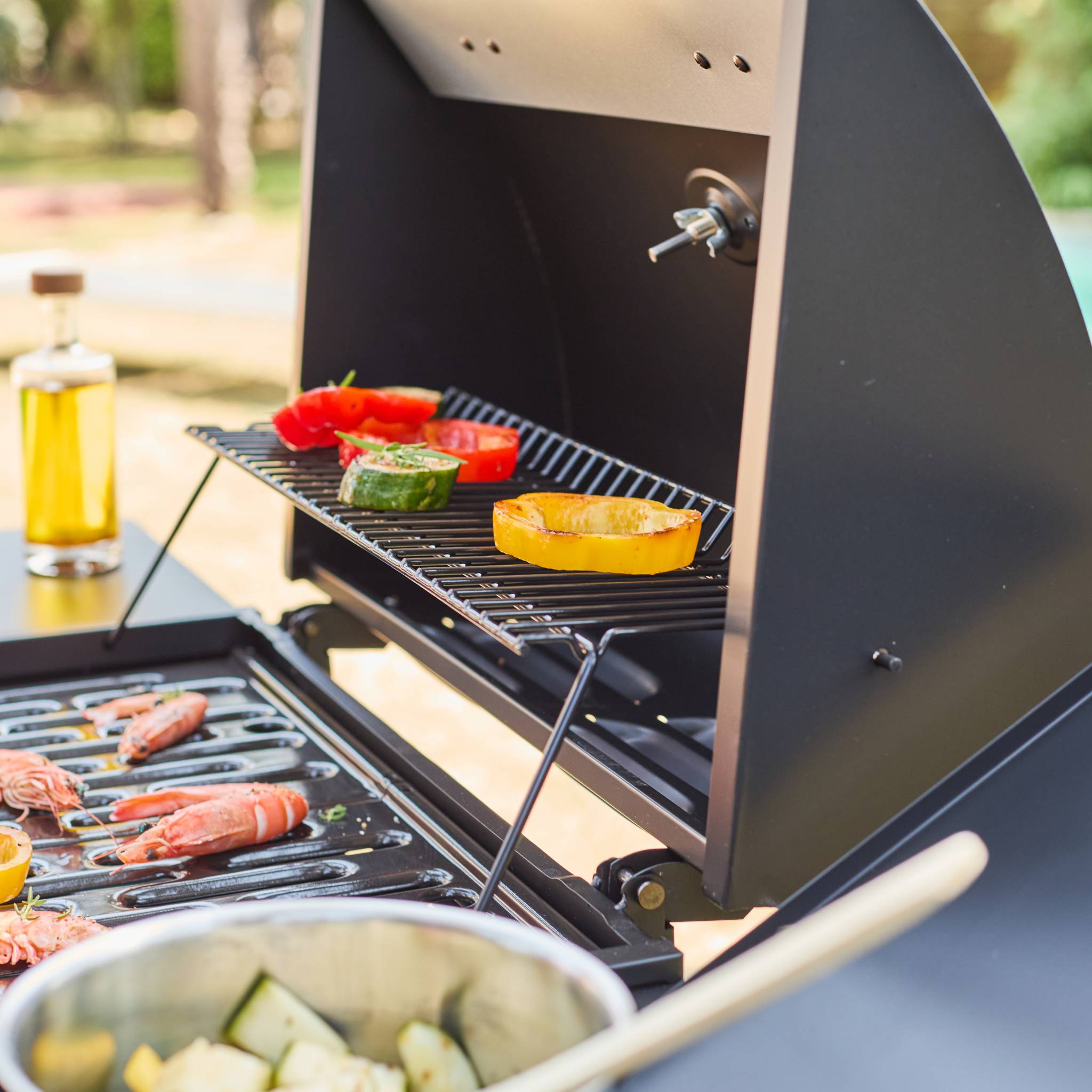Barbecue gaz 3 brûleurs + 1 feu latéral avec roues, tablettes et thermomètre TREVILLE 3