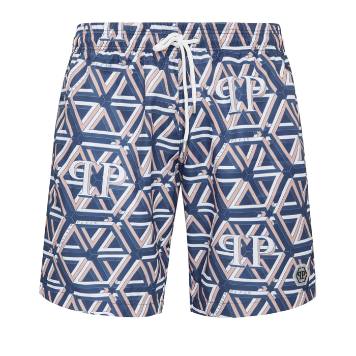 PHILIPP PLEIN Swim Trunks HEXAGON MONOGRAM