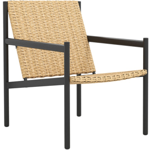 Silla de Ratán de Jardín Individual Silla para Exterior Resistente a la Intemperie con Reposabrazos Respaldo Inclinado y Estructura de Acero Carga 120 kg para Terraza Patio Balcón Natural