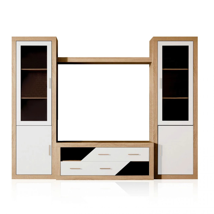 Salón modular con gran capacidad de almacenaje en cambria y blanco 250 cm Nuka V5 Cambria - Blanco