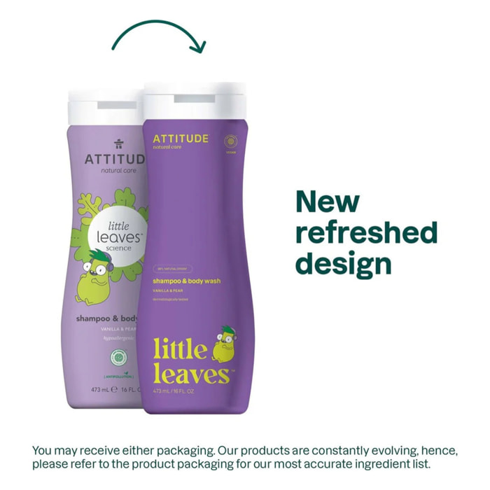 Gel y champú Little Leaves Vainilla y pera para niños, Attitude, 473 ml