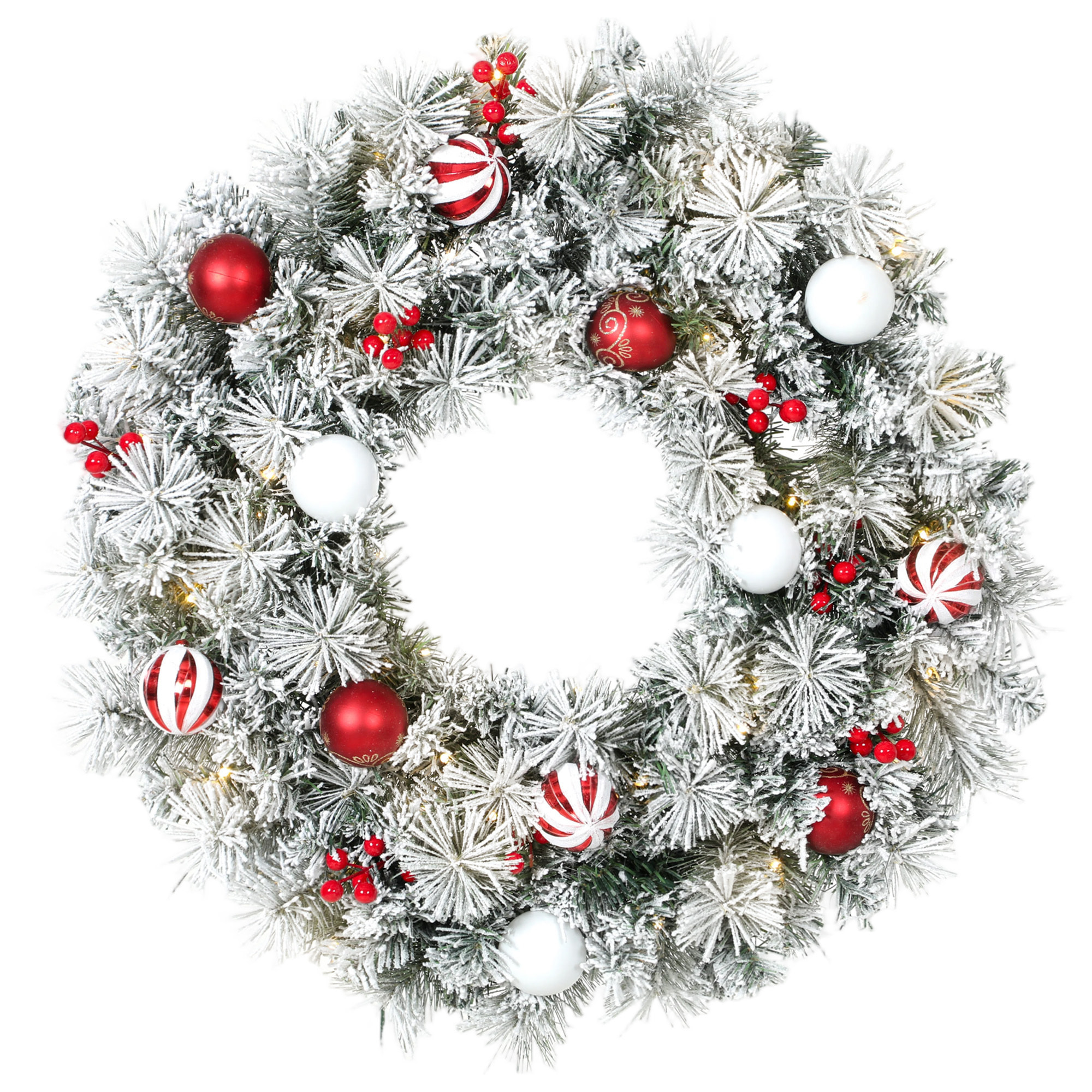 Couronne de Noël LED enneigée décorée dia. 60cm 50LEDs blanc chaud