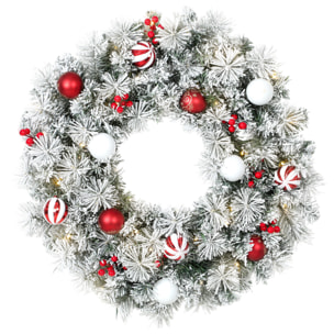 Couronne de Noël LED enneigée décorée dia. 60cm 50LEDs blanc chaud