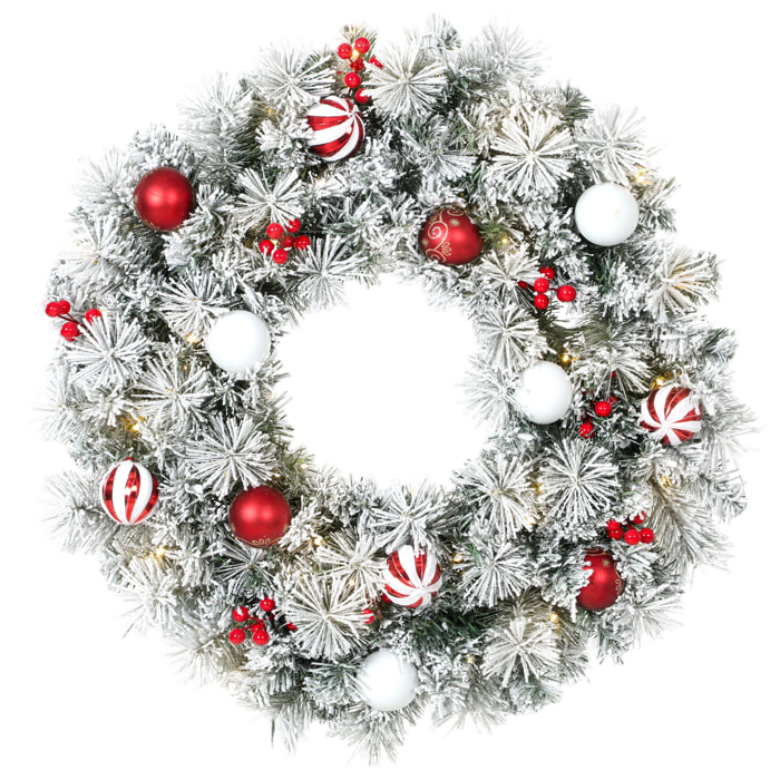 Couronne de Noël LED enneigée décorée dia. 60cm 50LEDs blanc chaud