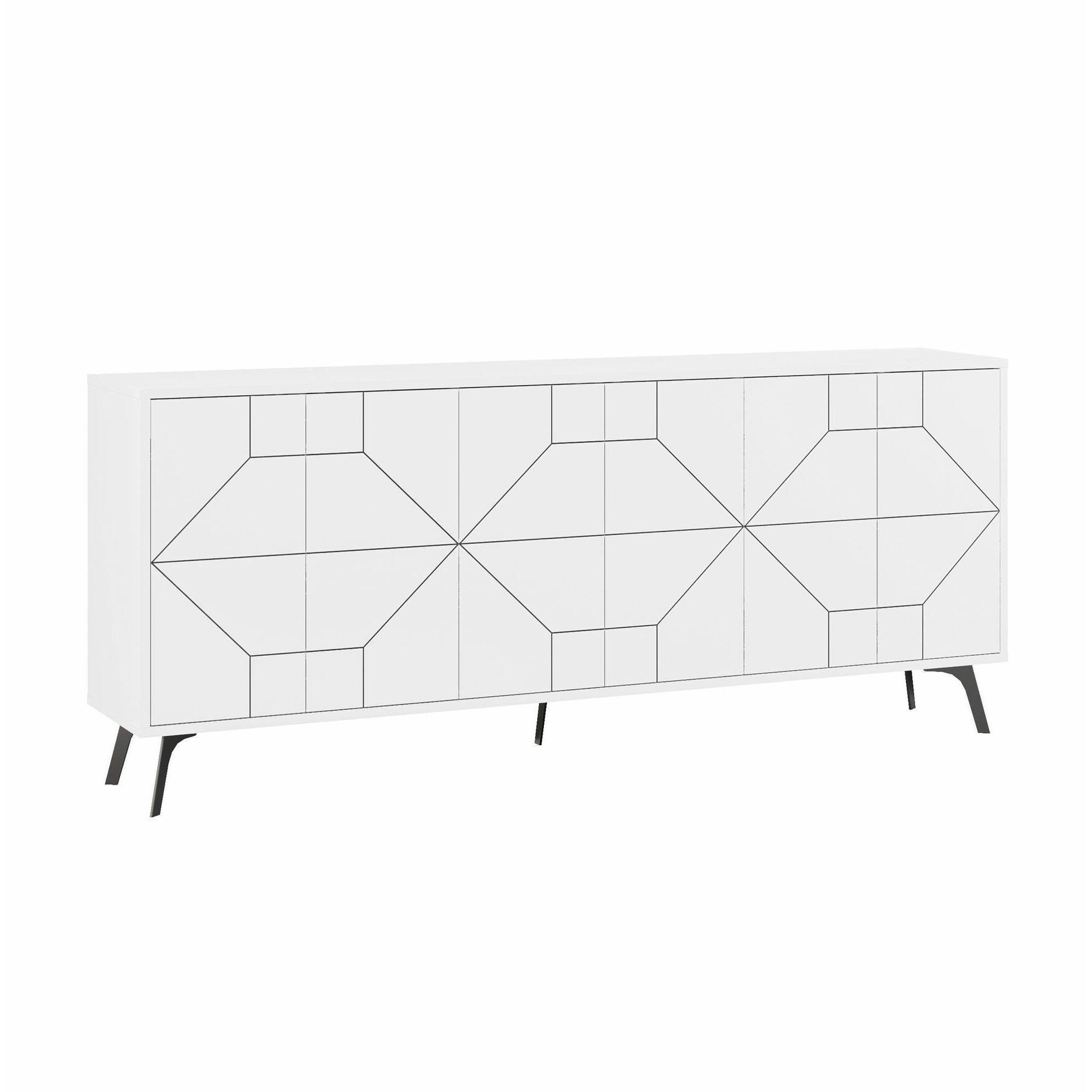 Credenza Dlabrocc, Buffet da soggiorno, Madia da salotto, Dispensa da cucina, 184x35h77 cm, Bianco