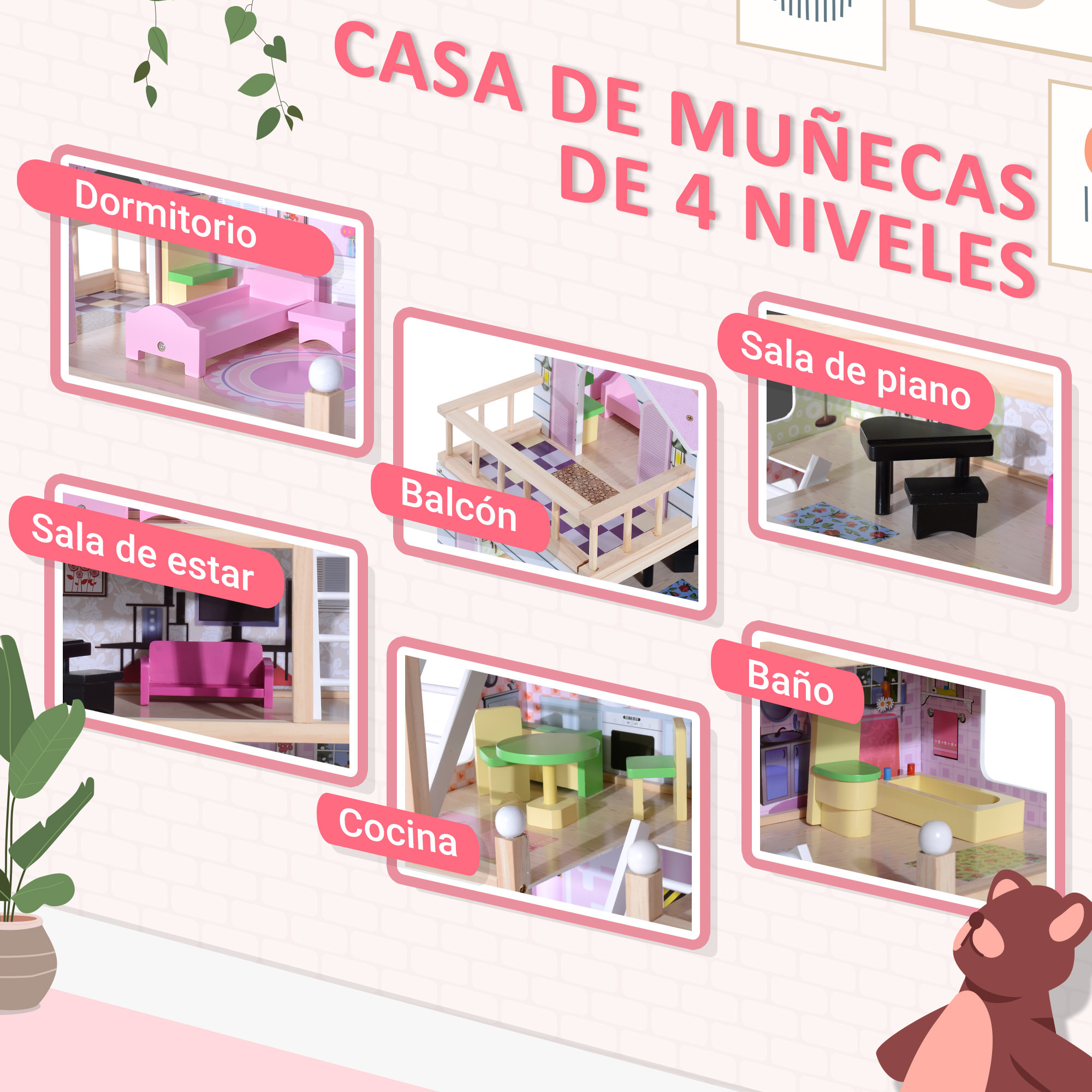 Casa de Muñecas con Muebles Mobiliario Rosado