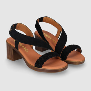 Sandalias de Serraje - Negro - Tacón: 6 cm