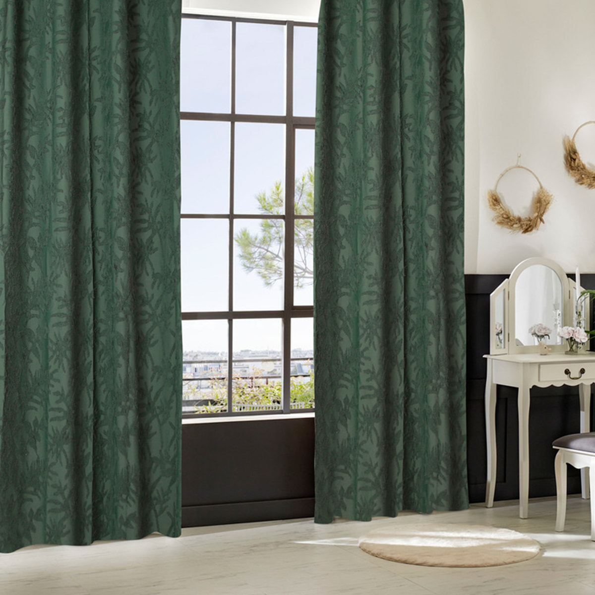 Rideau "Willow" jacquard vert céladon 135x260cm