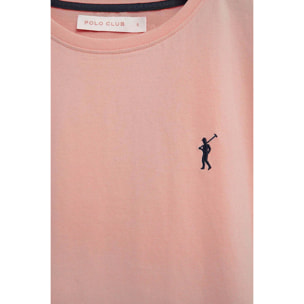 Camiseta rosa palo de manga corta y cuello redondo con bordado Rigby Go