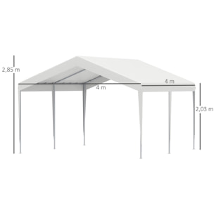 Carpa Garaje para Coche 4x4m Gazebo de Jardín con Accesorios para Fiestas Blanco