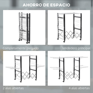 Tendedero de Ropa Plegable Tendedor de Aluminio Móvil con 4 Alas Laterales y Estante para Zapatos 4 Ruedas con Frenos para Interior y Exterior 157,5x54x101 cm Blanco