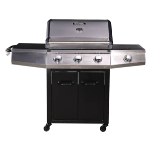 Barbecue Gaz avec LED "Bingo 4" - 4 brûleurs dont 1 latéral - 14kW + Housse protection - Noir