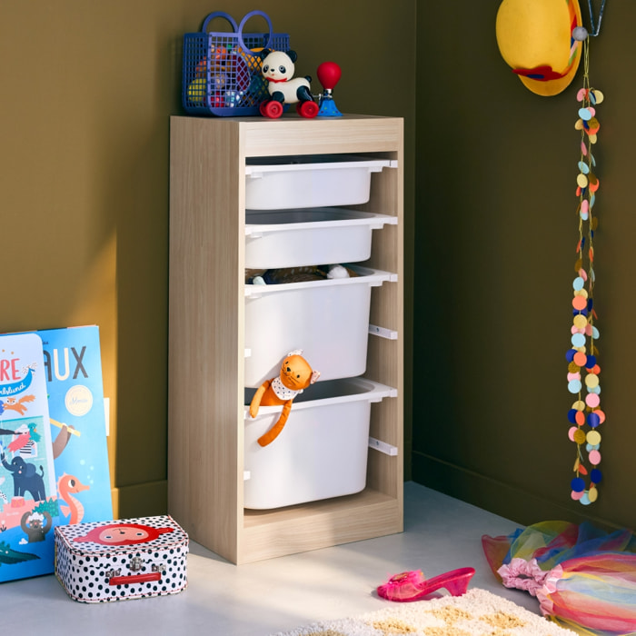 Meuble de rangement enfant 4 bacs de rangement SORA