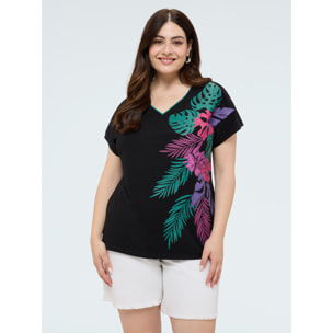 Fiorella Rubino - T-shirt in cotone con stampa tropicale - Nero