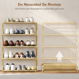 Zapatero Estrecho de Bambú, Zapatero Vertical Plegable de 5 Niveles, Sin Instalación, Estantería para Zapatos para Entrada, Pasillo, Dormitorio, Natural