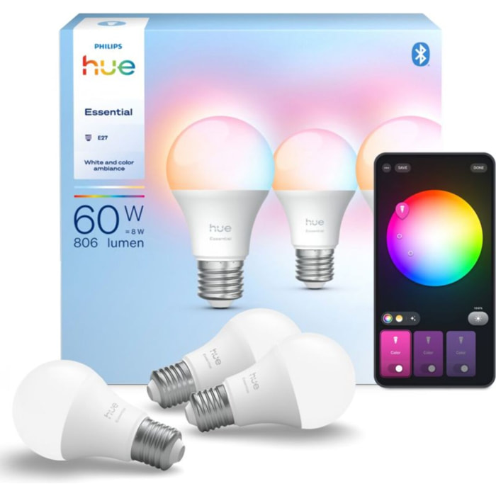 Pack PHILIPS Hue E27 WCA A60 3P