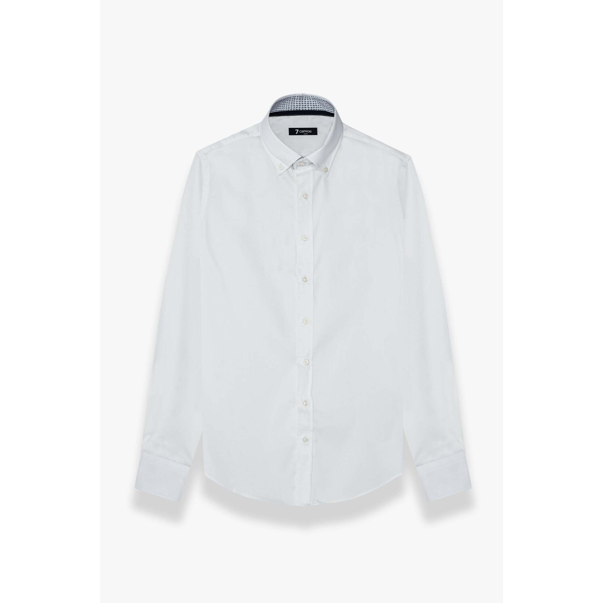 camicia uomo 1 bottone button down slim Satin Unito Bianco