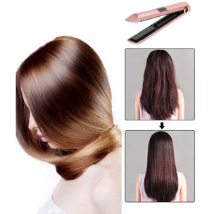 Piastra per capelli wireless 2 in 1, ricci e lisci. Con 3 livelli di potenza e display LED con indicatore di carica.