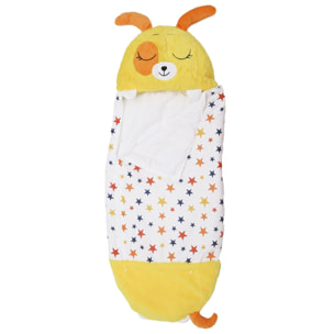 DAM Saco de dormir convertible en almohada, para niños, Perrito. Tacto peluche. Pequeño / S: 128x45cm. 135x50x40 Cm. Color: Amarillo