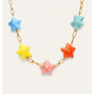 Collar Starfish Chic Color Acero Baño Oro