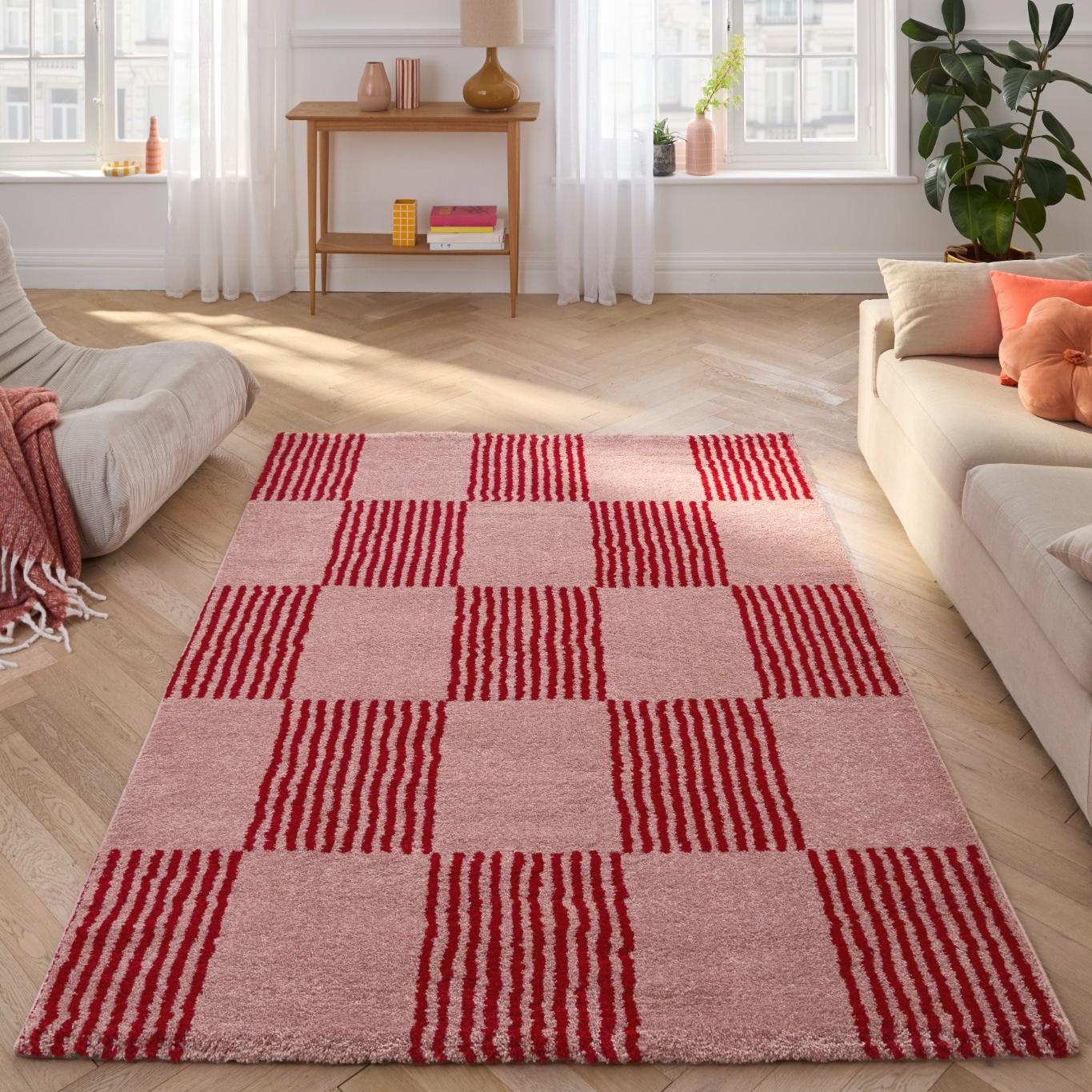 GROOVY - Tapis rétro coloré style seventies - Confortable et moelleux - Rouge