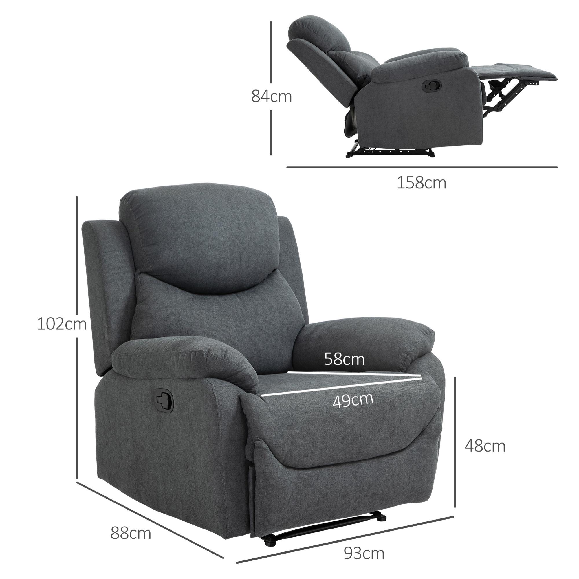 Sofá Reclinable con Reposapiés Cojín 97x96x105,5cm Gris