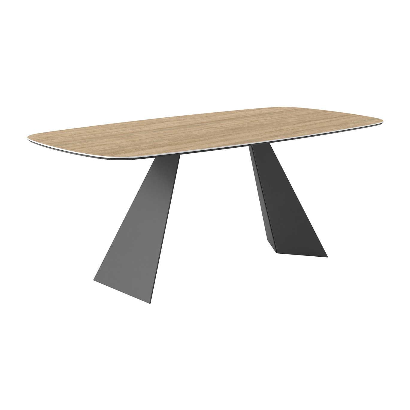 TAVOLO FISSO PRISMA TRAVERTINO - GRIGIO CARBONE, BOTTE BORDO INCLINATO, GRES TRAVERTINO NOCE