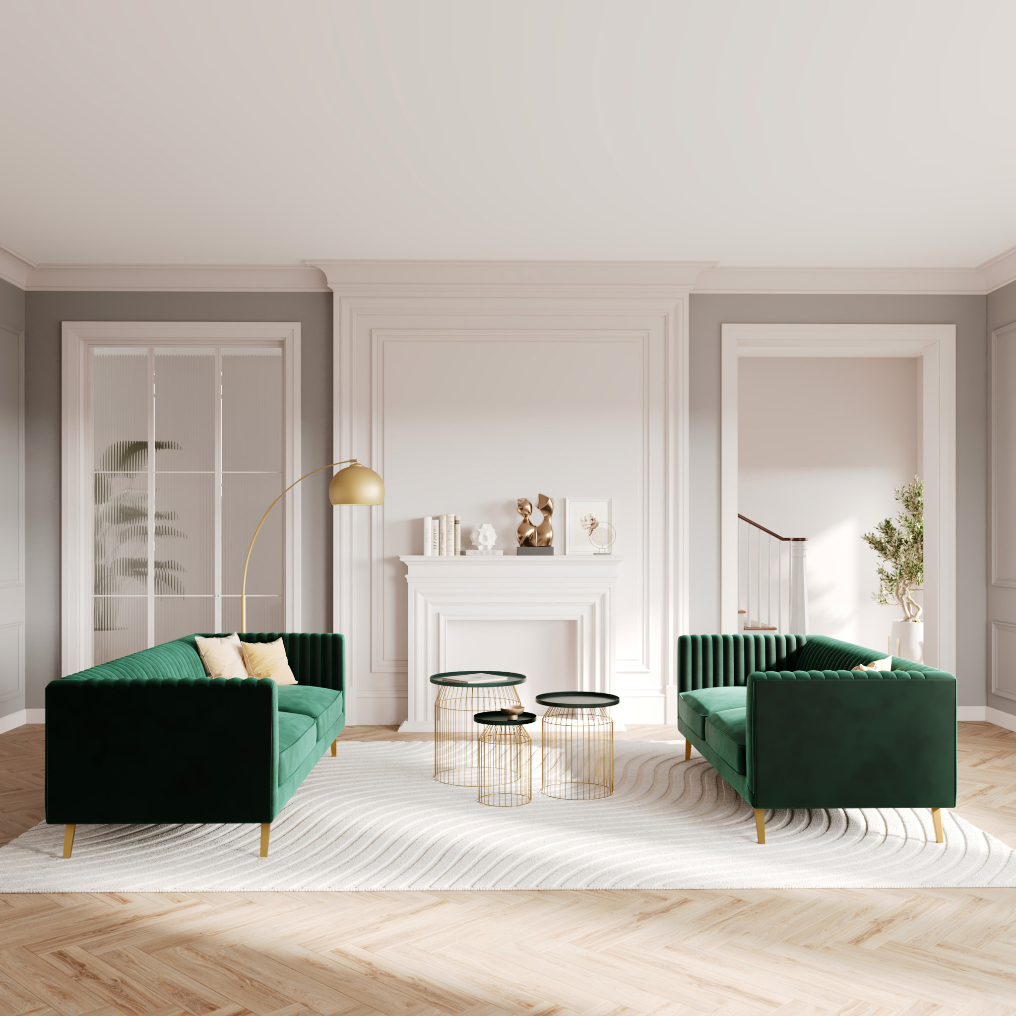 Tables d'appoints rondes en métal bleu gris et laiton (lot de 3) - Palombe