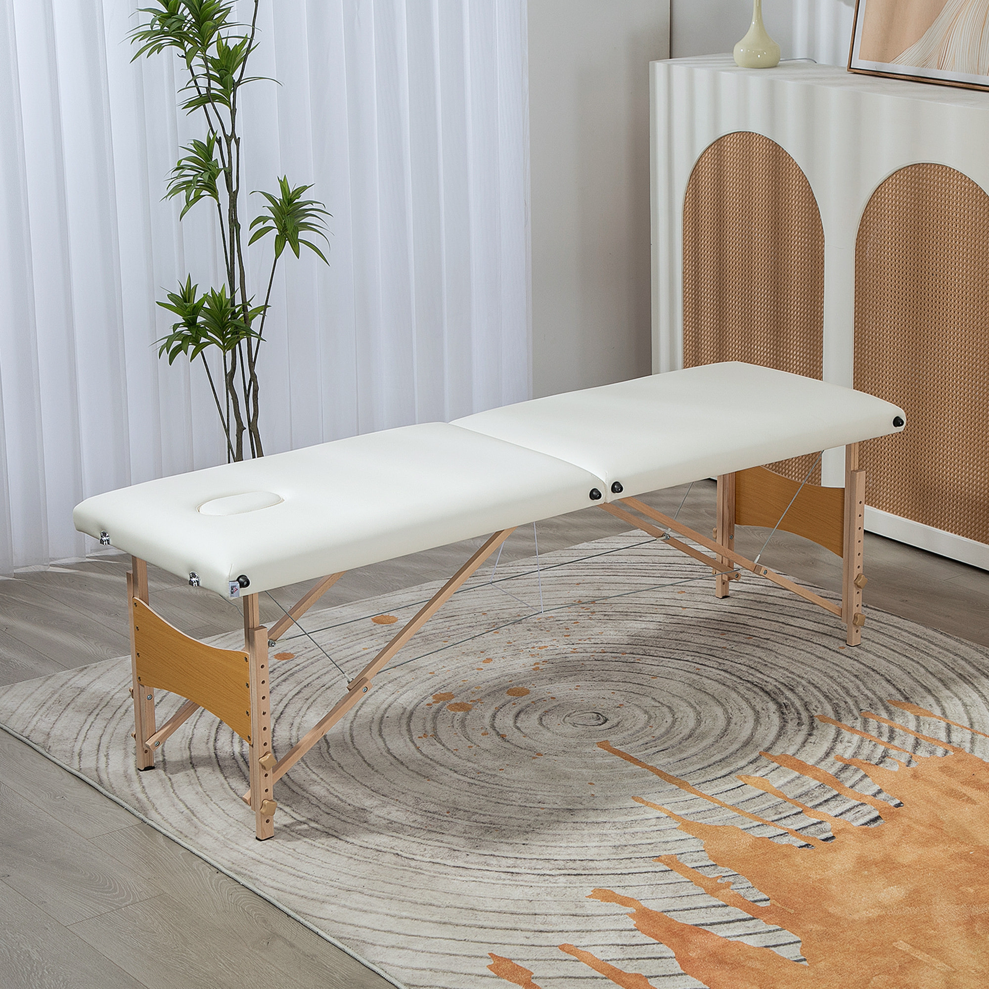 Table de massage pliante 2 zones sac tranport inclus 186L x 60l x 58-81H cm bois synthétique crème
