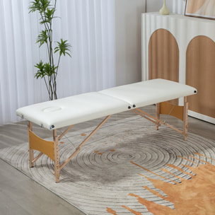 Table de massage pliante 2 zones sac tranport inclus 186L x 60l x 58-81H cm bois synthétique crème