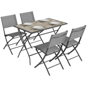 Conjunto de Mesa y Sillas Jardín de 5 Piezas, Muebles de Jardín Exterior con 4 Sillas Plegables y Mesa Plegable, para Terraza, Patio, Gris