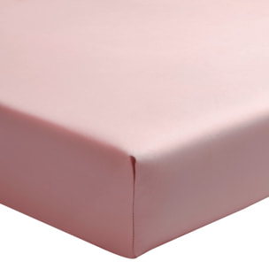 Drap housse uni en percale de coton, bonnet de 30cm, PREMIÈRE, Rose Poudre