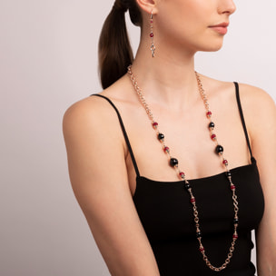 Collana Lunga Catena Rolo con Onice Nero e Quarzo Rosso