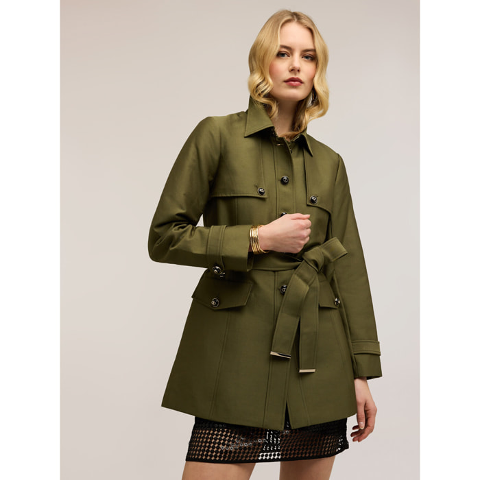 Motivi - Trench in misto cotone con cintura - Verde militare