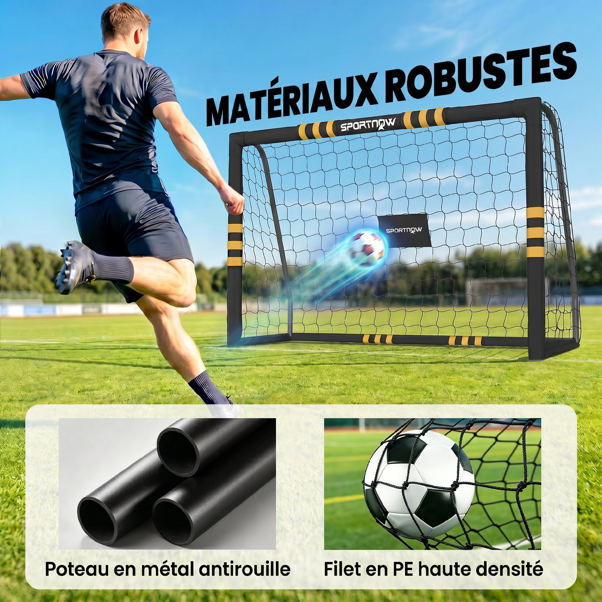 But de football - cage de foot - but futsal dim. 1,8L x 1,2H m - châssis métal moussé
