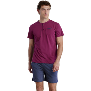 Pigiama uomo in cotone tre bottoni e pantalone corto articolo dot Noidinotte