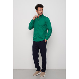 camicia uomo 1 bottone button down slim Popeline Stretch Unito Verde Foglia
