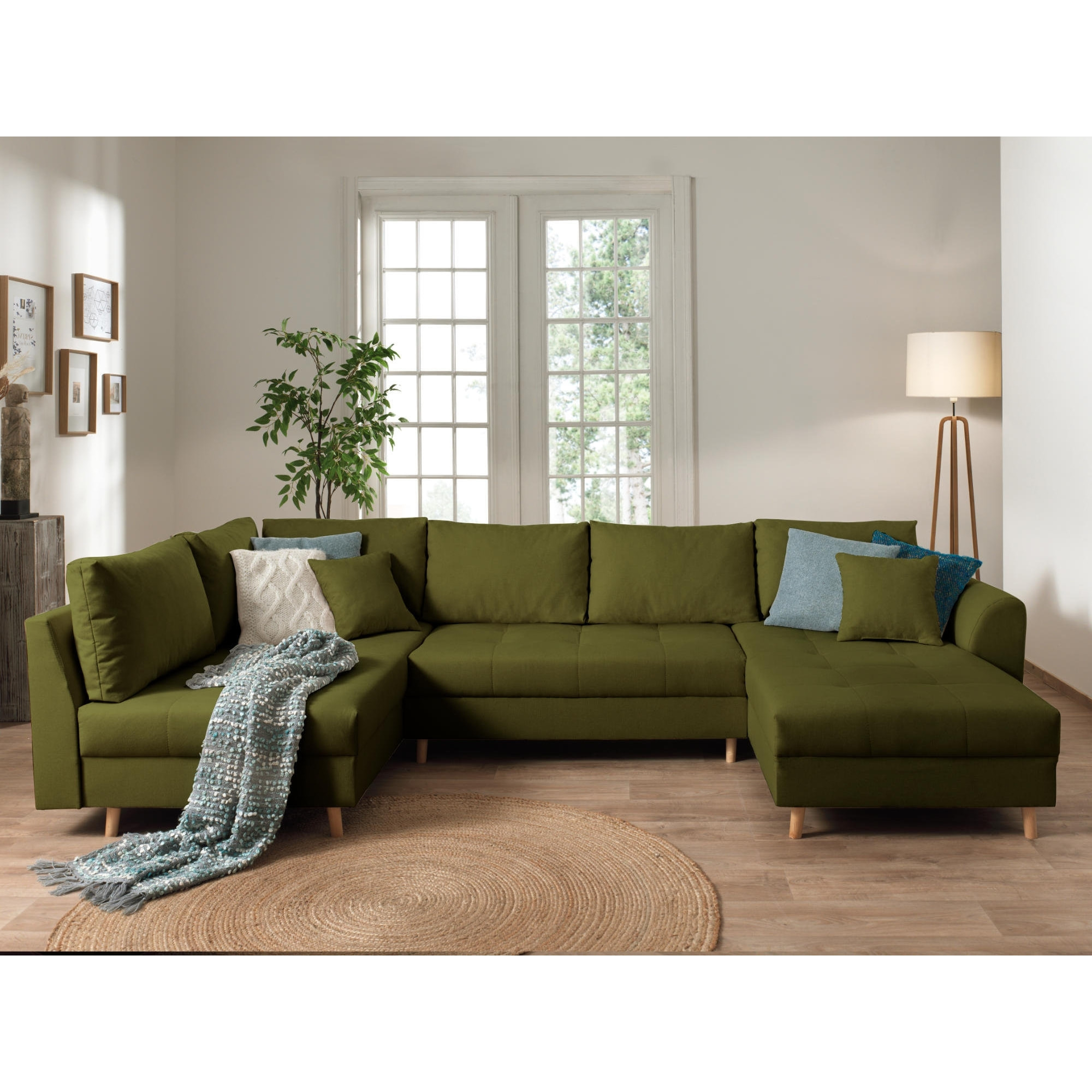 Rune - canapé panoramique avec pouf d'appoint - 7 places - style scandinave - gauche - Vert Olive